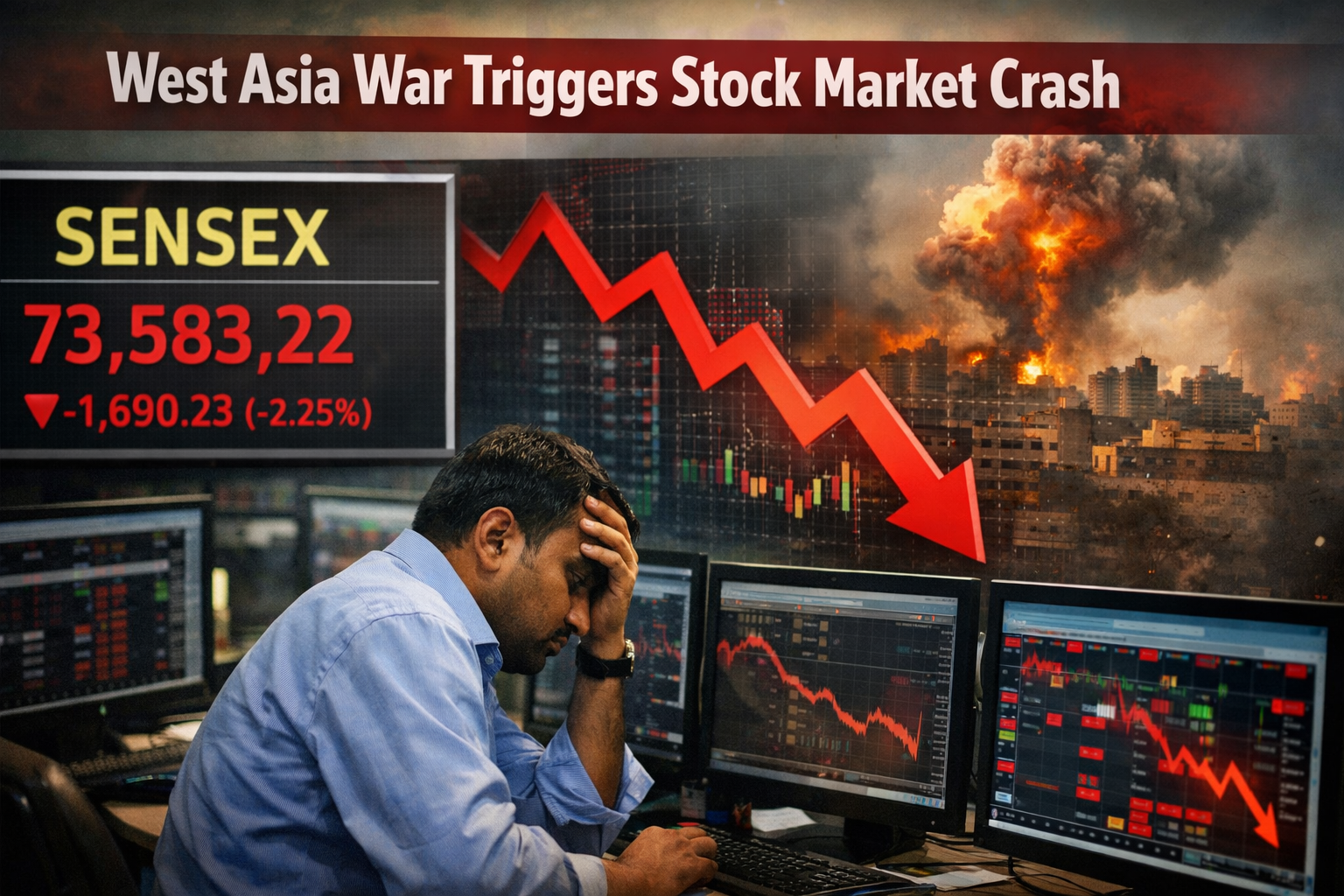 गिरते शेयर बाजार को दिखाता ग्राफ और ट्रेडिंग स्क्रीन