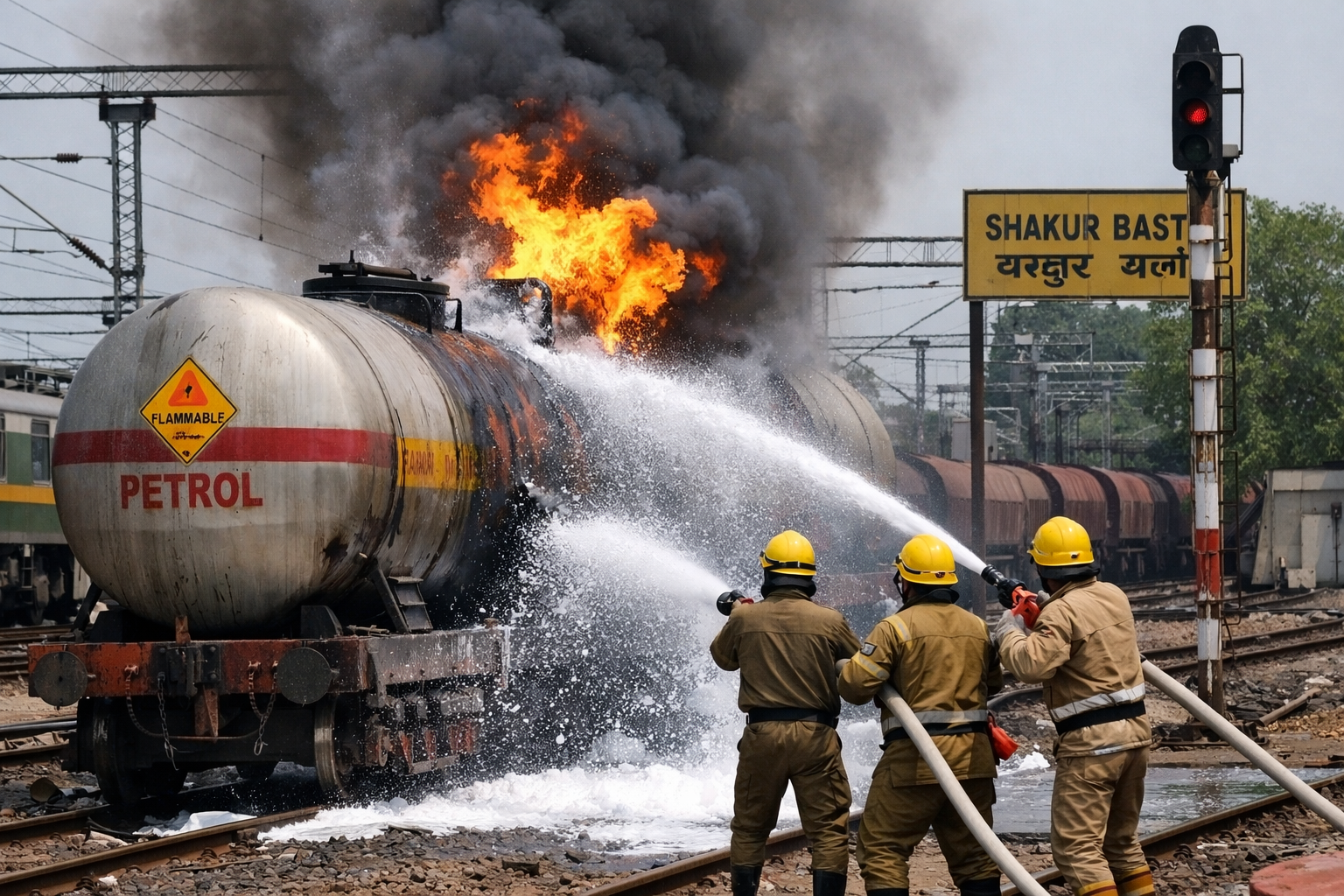 शकूर बस्ती रेलवे यार्ड में आग पर काबू