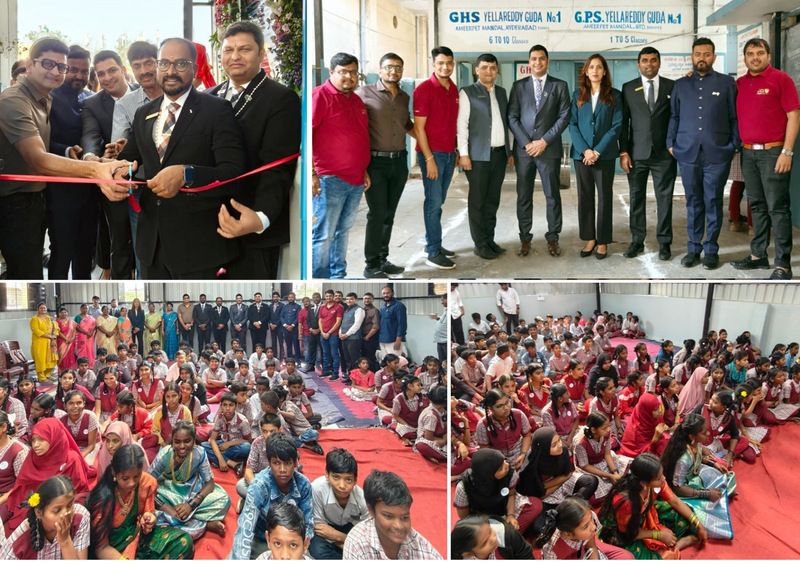 स्कूल में बहुउद्देश्यीय हॉल का उद्घाटन करते अतिथि