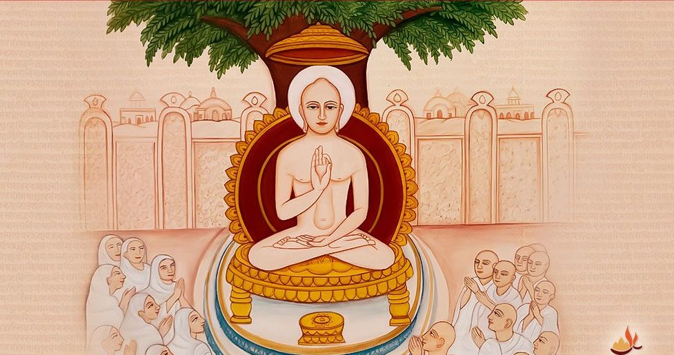 महावीर स्वामी शिष्यों को कमंडल से शिक्षा देते हुए